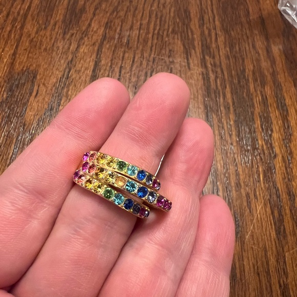 Kurt Geiger Triple Rainbow Ring with Multicolor Gemstones Size 9 - Picture 4 of 7